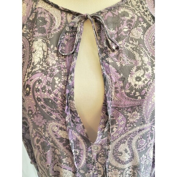Nili Lotan Acaidia Blouse Women Small 100% Silk Purple Paisley Sheer Top Boho - Picture 5 of 16